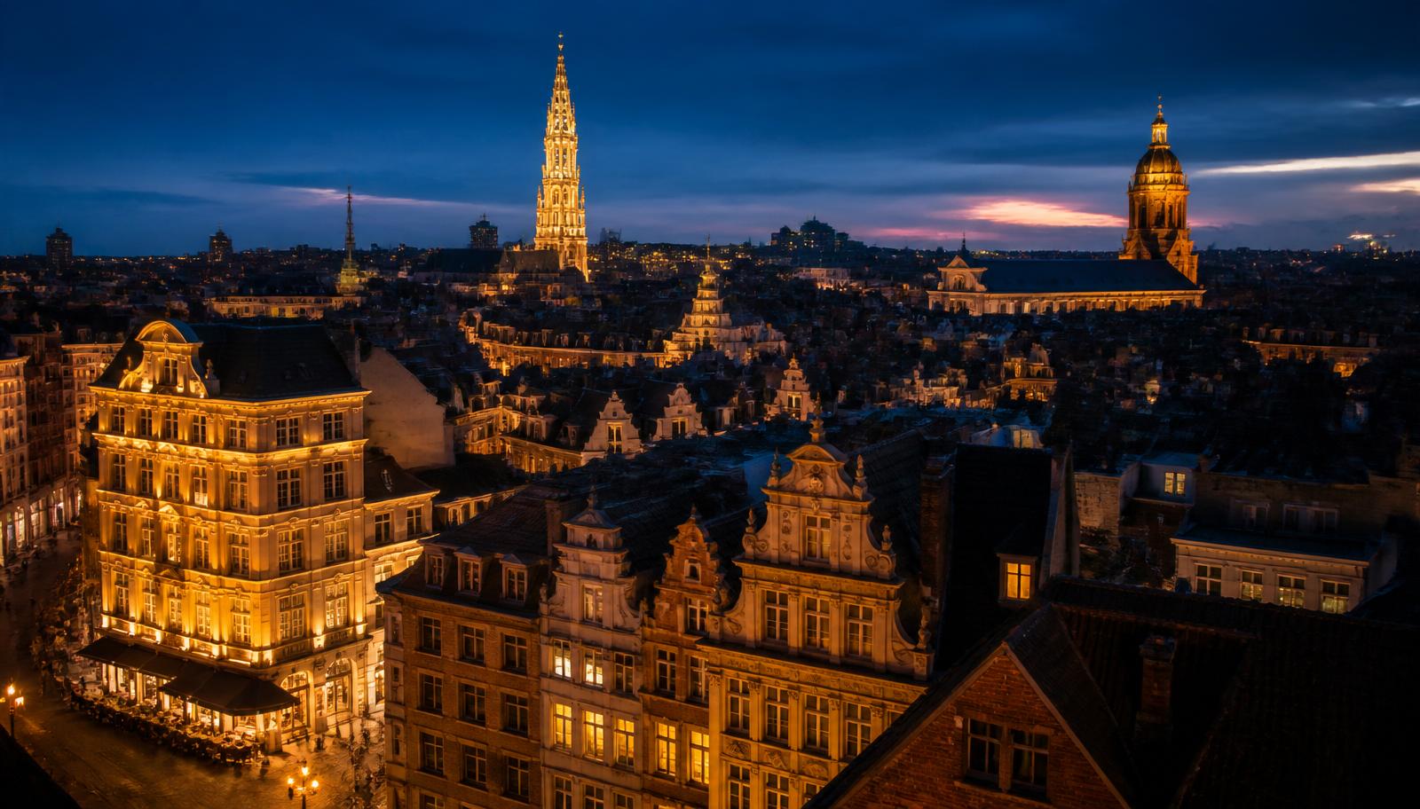 European skyline at blue hour